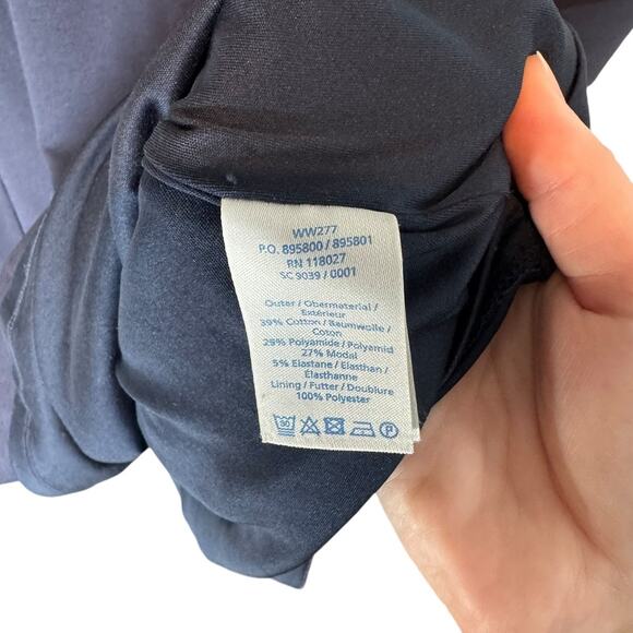 Boden Navy Blue Gathered Waist Short Sleeve Ponte Knit Faux Wrap Dress 4 Classic - Picture 3 of 4